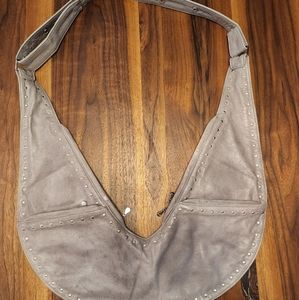 Grey Leather Extra Size studded sash bag